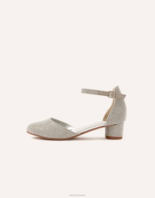 Monsoon بنت وميض الكعب من جزأين D68H2329 أحذية فضة