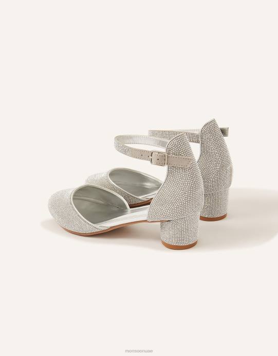 Monsoon بنت وميض الكعب من جزأين D68H2329 أحذية فضة