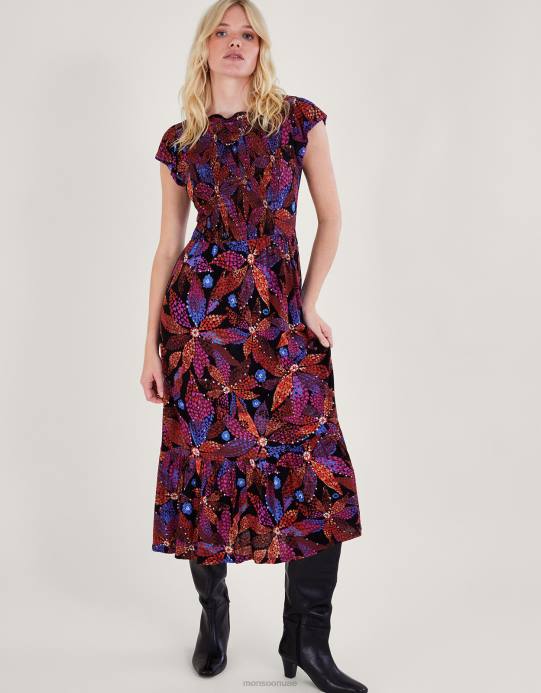 Monsoon نحيف فستان زهري مكشكش في لينزينغ إيكوفيرو D68H233 ملابس أسود