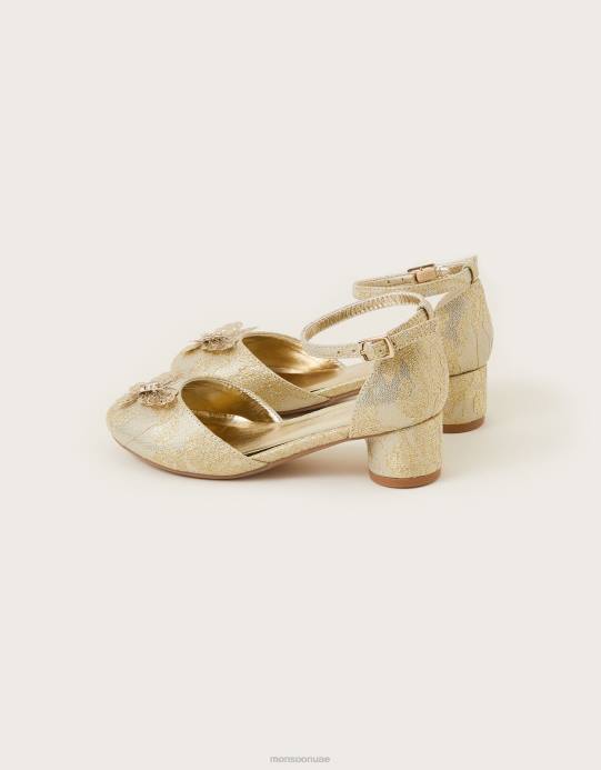 Monsoon بنت فراشة الدانتيل الكعب من جزأين D68H2336 أحذية ذهب