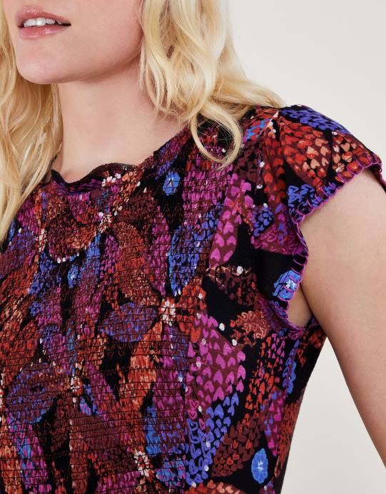 Monsoon نحيف فستان زهري مكشكش في لينزينغ إيكوفيرو D68H233 ملابس أسود