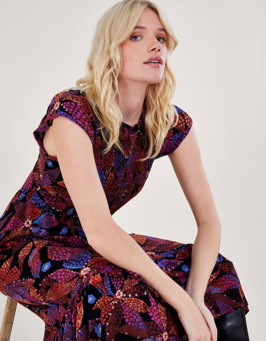 Monsoon نحيف فستان زهري مكشكش في لينزينغ إيكوفيرو D68H233 ملابس أسود