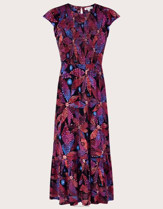 Monsoon نحيف فستان زهري مكشكش في لينزينغ إيكوفيرو D68H233 ملابس أسود