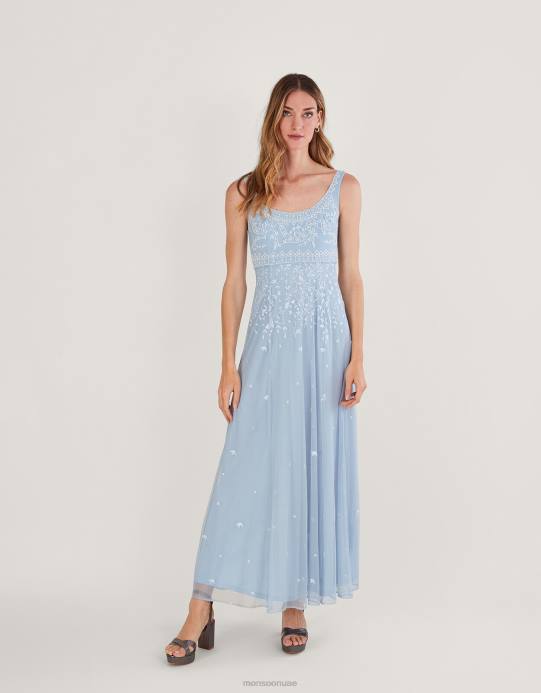 Monsoon نحيف فستان ماكسي مطرز من تصميم يوجين D68H234 ملابس سحاب