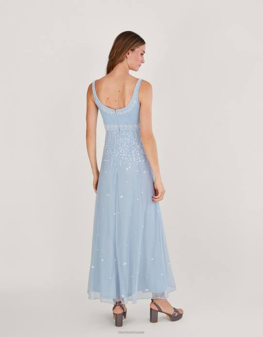 Monsoon نحيف فستان ماكسي مطرز من تصميم يوجين D68H234 ملابس سحاب