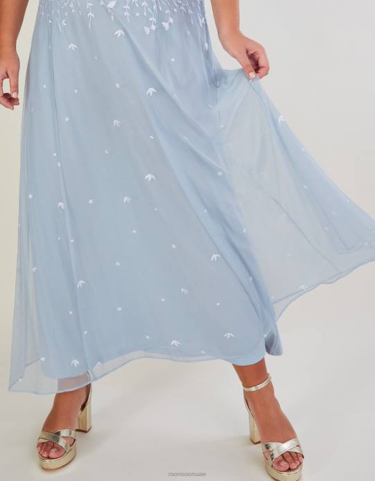 Monsoon نحيف فستان ماكسي مطرز من تصميم يوجين D68H234 ملابس سحاب