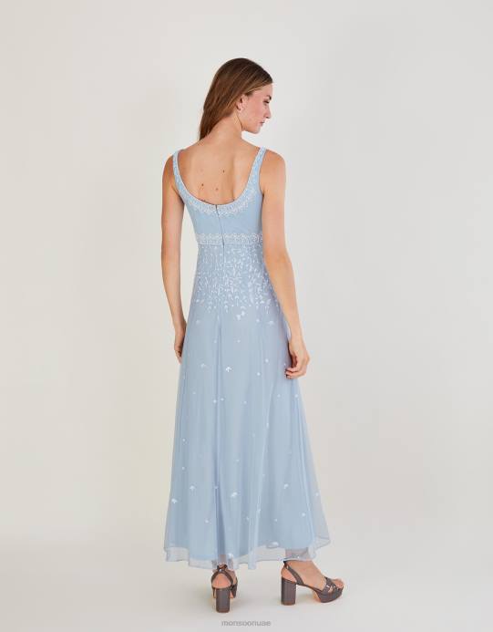 Monsoon نحيف فستان ماكسي مطرز من تصميم يوجين D68H234 ملابس سحاب