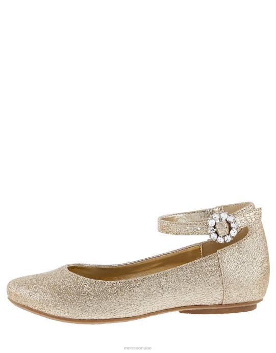 Monsoon بنت حذاء باليرينا مسطح بإبزيم معدني D68H2351 أحذية ذهب
