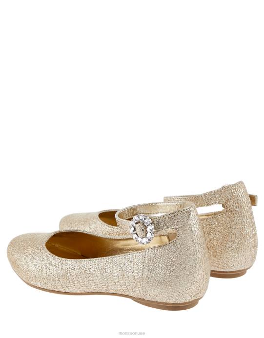 Monsoon بنت حذاء باليرينا مسطح بإبزيم معدني D68H2351 أحذية ذهب