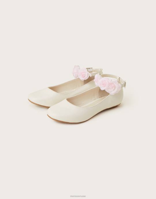 Monsoon بنت حذاء باليرينا مسطح بلون متباين عند الكاحل D68H2352 أحذية عاج