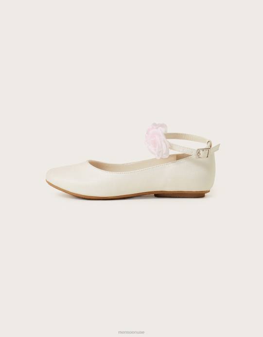 Monsoon بنت حذاء باليرينا مسطح بلون متباين عند الكاحل D68H2352 أحذية عاج