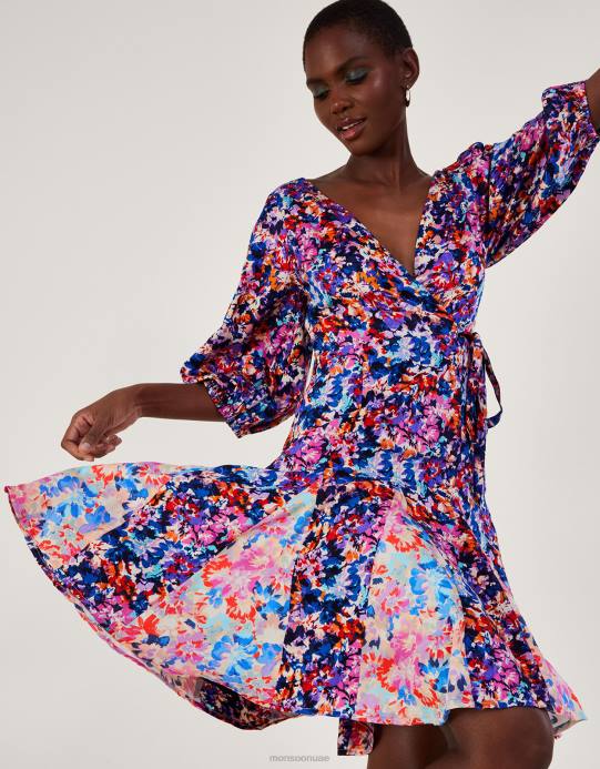 Monsoon نحيف فستان بطبعات بالمر مصنوع من الفيسكوز المستدام D68H236 ملابس أزرق