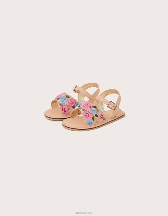 Monsoon أطفال صندل ووكر مطرز بالزهور D68H2365 أحذية لون القرنفل