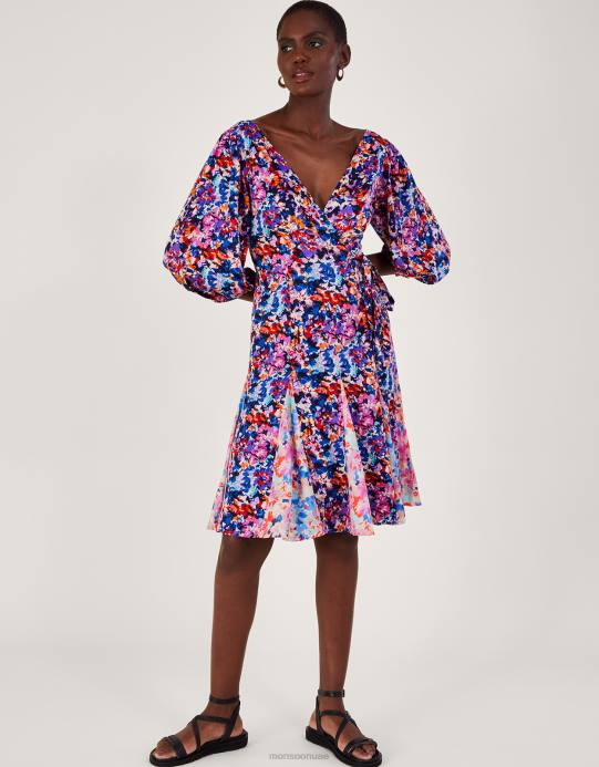 Monsoon نحيف فستان بطبعات بالمر مصنوع من الفيسكوز المستدام D68H236 ملابس أزرق