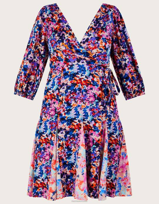 Monsoon نحيف فستان بطبعات بالمر مصنوع من الفيسكوز المستدام D68H236 ملابس أزرق