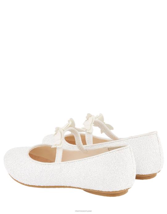 Monsoon بنت أحذية راقصة الباليه المسطحة على شكل فراشة لامعة D68H2384 أحذية عاج