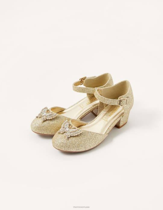 Monsoon بنت كعب فراشة بريق D68H2387 أحذية ذهب