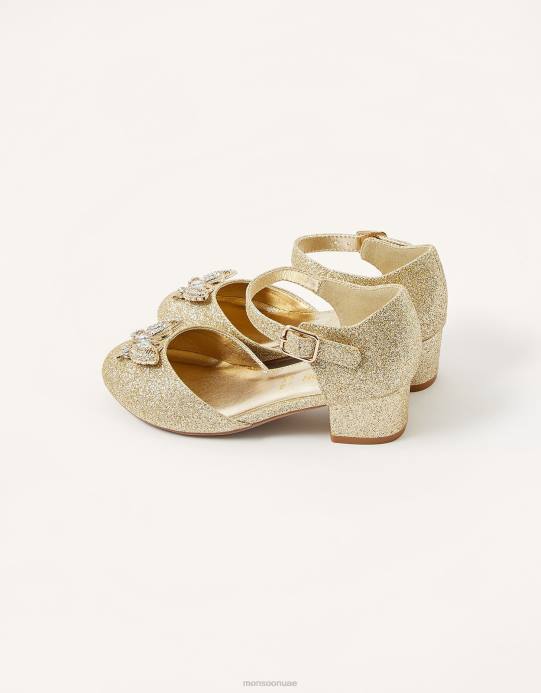 Monsoon بنت كعب فراشة بريق D68H2387 أحذية ذهب