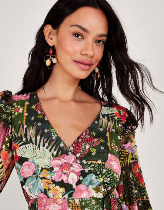 Monsoon نحيف فستان أناستازيا ملفوف ميتاليك من الفيسكوز المستدام D68H238 ملابس أخضر