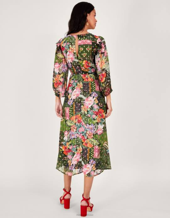 Monsoon نحيف فستان أناستازيا ملفوف ميتاليك من الفيسكوز المستدام D68H238 ملابس أخضر