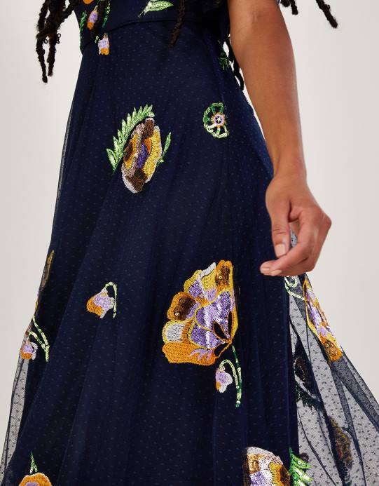 Monsoon نحيف فستان كلوديا ميدي مزين D68H239 ملابس الأزرق الداكن)