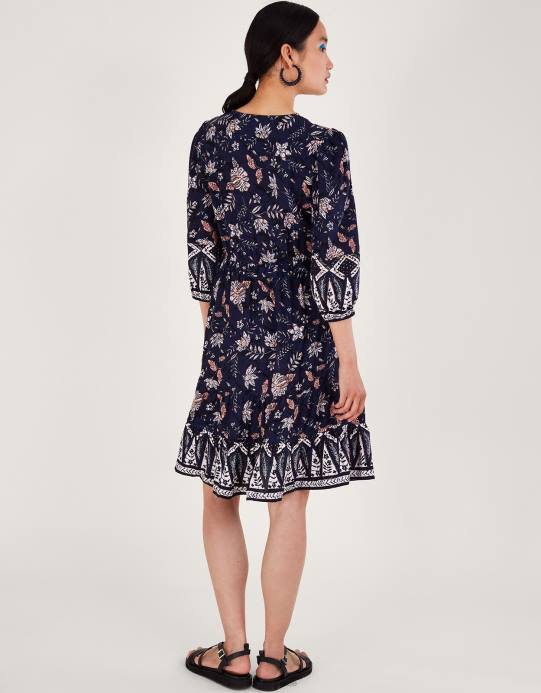 Monsoon نحيف فستان الركبة الأزهار D68H23 ملابس الأزرق الداكن)