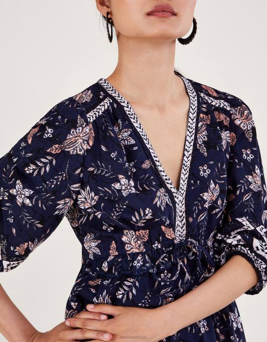 Monsoon نحيف فستان الركبة الأزهار D68H23 ملابس الأزرق الداكن)