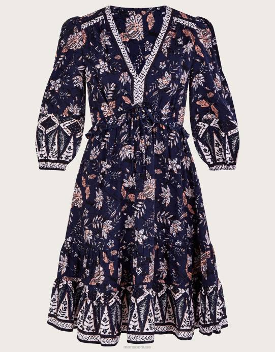 Monsoon نحيف فستان الركبة الأزهار D68H23 ملابس الأزرق الداكن)