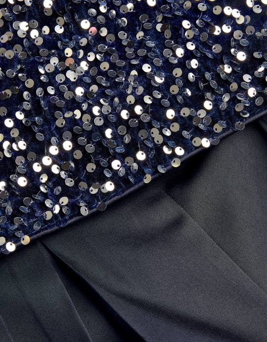 Monsoon بنت طقم من بلوزة إيزابيلا مُزينة بالترتر وبنطلون من الساتان D68H2409 ملابس الأزرق الداكن)