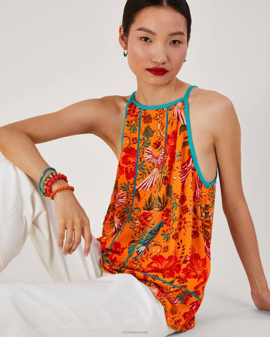 Monsoon نحيف كامي بطبعة النخيل في لينزينج إيكوفيرو D68H241 ملابس البرتقالي