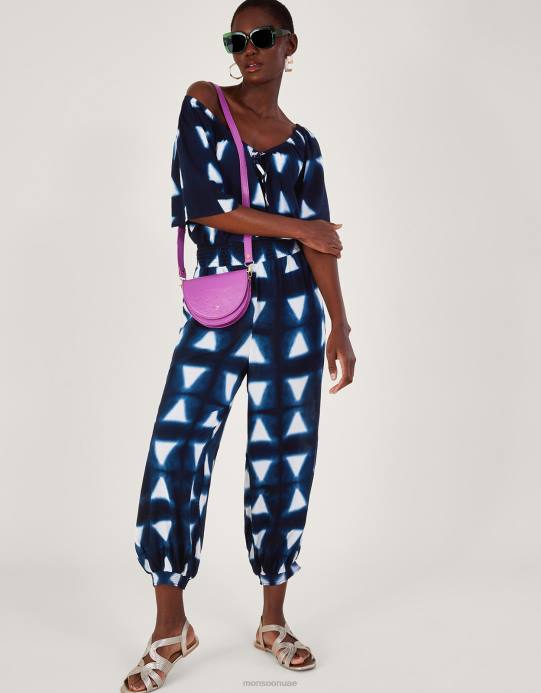 Monsoon نحيف بنطلون الباتيك المصبوغ المثلث في لينزينغ إيكوفيرو D68H242 ملابس الأزرق الداكن)