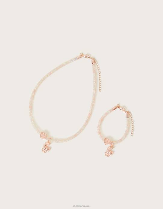 Monsoon بنت مجموعة قلادة وسوار مغلف على شكل وحيد القرن D68H2421 ملحق أنيق