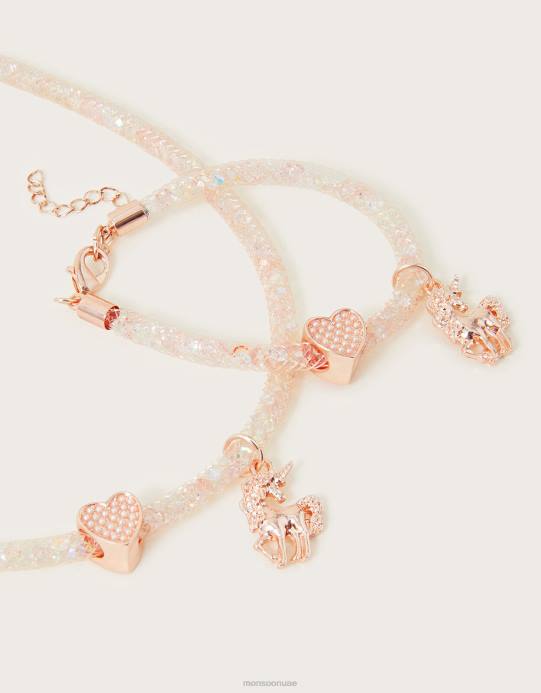 Monsoon بنت مجموعة قلادة وسوار مغلف على شكل وحيد القرن D68H2421 ملحق أنيق