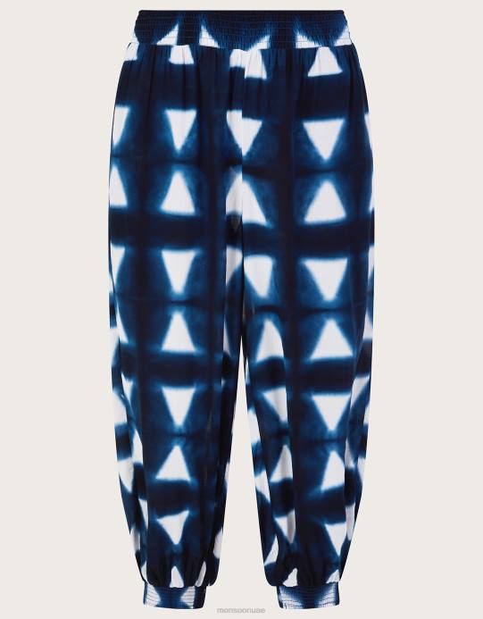 Monsoon نحيف بنطلون الباتيك المصبوغ المثلث في لينزينغ إيكوفيرو D68H242 ملابس الأزرق الداكن)