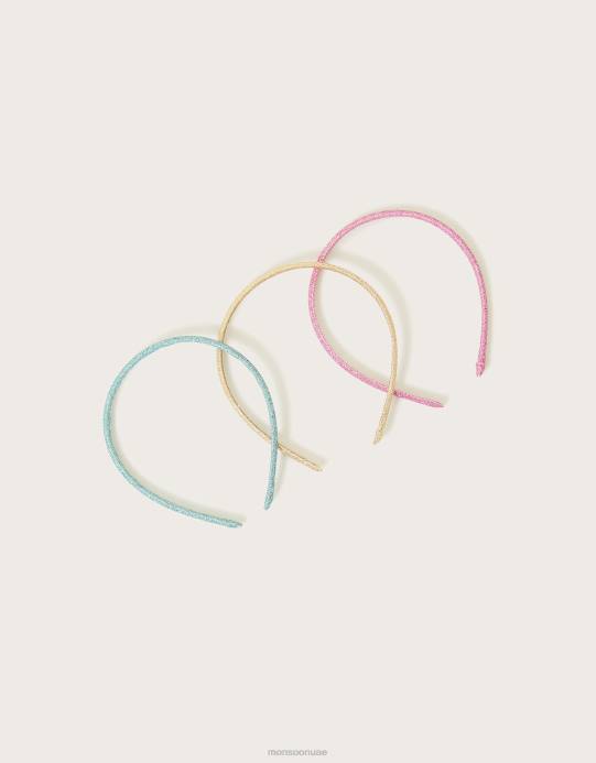 Monsoon بنت مجموعة من ثلاثة عصابات رأس لامعة بألوان قوس قزح D68H2441 ملحق أنيق