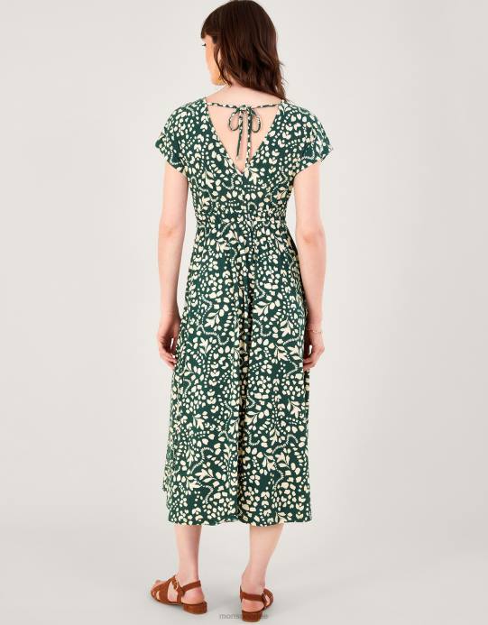 Monsoon نحيف فستان ميدي ملائم ومشرق بطبعات D68H244 ملابس الأخضر (الأخضر الداكن)