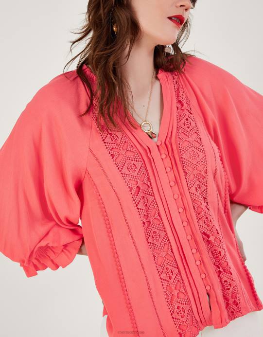 Monsoon نحيف بلوزة من الدانتيل من هاتي مصنوعة من الفيسكوز المستدام D68H246 ملابس برتقالي (مرجاني)