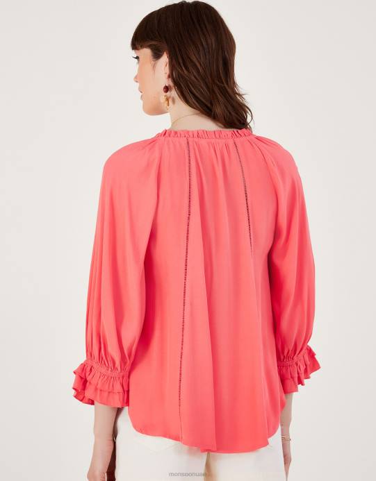 Monsoon نحيف بلوزة من الدانتيل من هاتي مصنوعة من الفيسكوز المستدام D68H246 ملابس برتقالي (مرجاني)