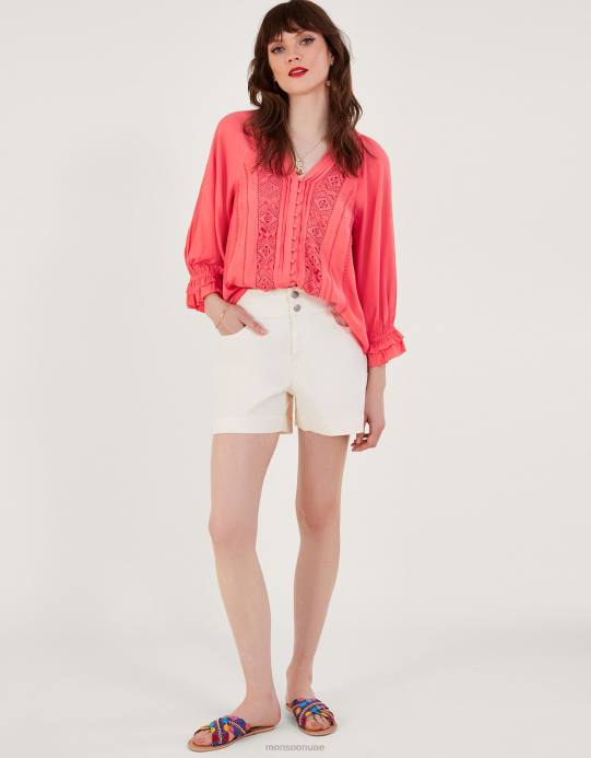 Monsoon نحيف بلوزة من الدانتيل من هاتي مصنوعة من الفيسكوز المستدام D68H246 ملابس برتقالي (مرجاني)