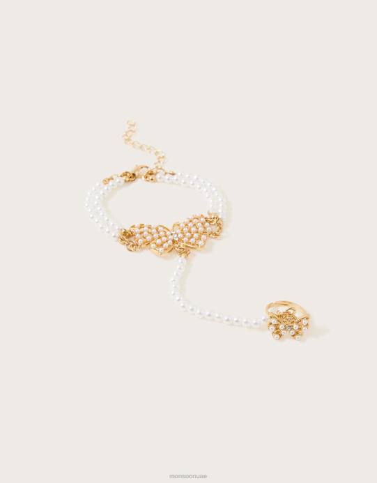 Monsoon بنت طقم سوار وخاتم مربوط بفراشة اللؤلؤ D68H2470 ملحق أنيق