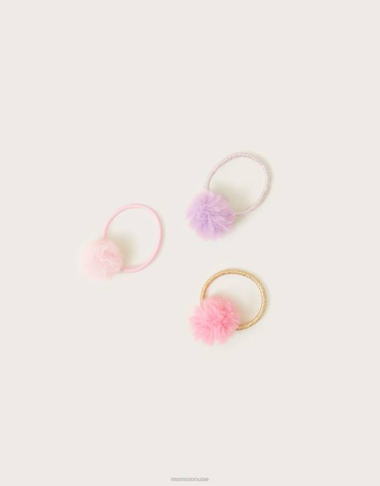 Monsoon بنت مجموعة ربطات شعر صغيرة منفوشة من بوم بوم مكونة من ثلاث قطع D68H2476 ملحق أنيق