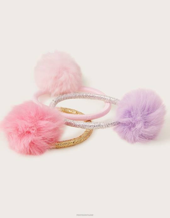 Monsoon بنت مجموعة ربطات شعر صغيرة منفوشة من بوم بوم مكونة من ثلاث قطع D68H2476 ملحق أنيق