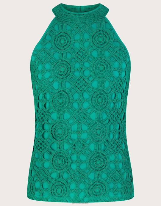 Monsoon نحيف بلوزة كروشيه بدون أكمام مع لينزينج إيكوفيرو D68H247 ملابس أخضر