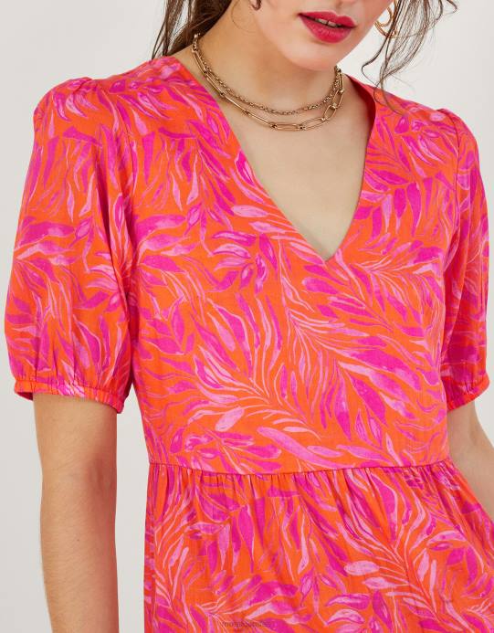 Monsoon نحيف فستان ماكسي بطبعات أوراق الشجر D68H248 ملابس البرتقالي