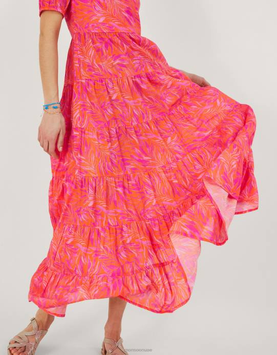 Monsoon نحيف فستان ماكسي بطبعات أوراق الشجر D68H248 ملابس البرتقالي