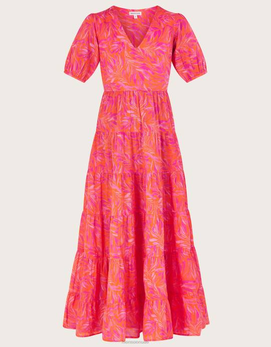 Monsoon نحيف فستان ماكسي بطبعات أوراق الشجر D68H248 ملابس البرتقالي