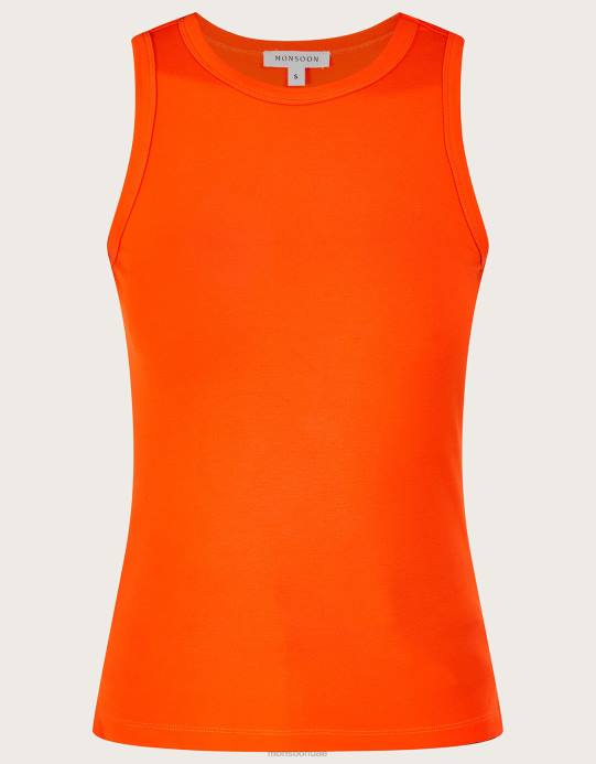 Monsoon نحيف قميص جيرسي كامي بدون أكمام مع لينزينج إيكوفيرو D68H249 ملابس البرتقالي
