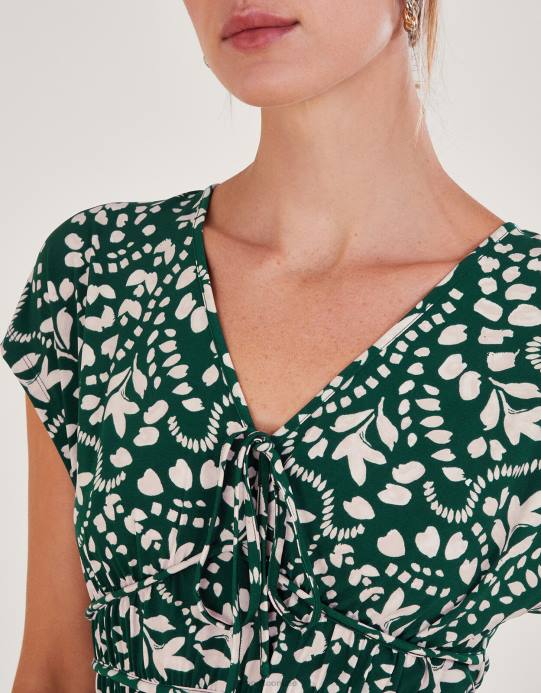 Monsoon نحيف قميص جيرسي بطبعة ملائمة ومتوهجة D68H250 ملابس الأخضر (الأخضر الداكن)