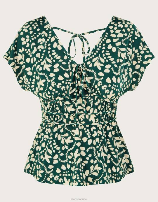 Monsoon نحيف قميص جيرسي بطبعة ملائمة ومتوهجة D68H250 ملابس الأخضر (الأخضر الداكن)