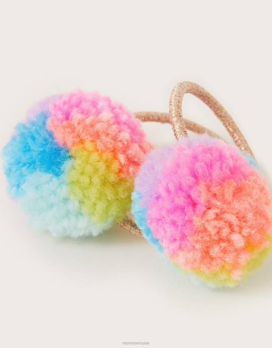 Monsoon بنت مجموعة ربطات شعر بوم بوم بألوان قوس قزح مكونة من قطعتين D68H2512 ملحق حار